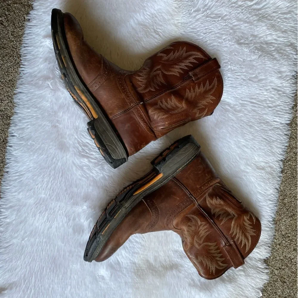 Ariat Workhog Pull on Boots Leather Slip Resistant Brown Mens‎ Size 12 D
